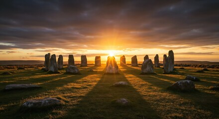 Sunset Standing Stones Prehistoric Monument with Mystical Ambiance