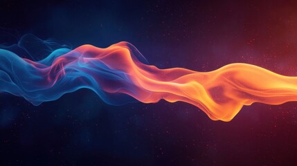 Obraz premium Colorful Smoke Wave Flowing Through a Dark Starry Background with Vibrant Blue and Orange Hues Creating a Dreamy Ethereal Atmosphere for Abstract Art