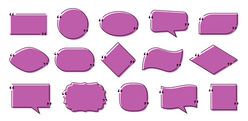 Quote text box. Template quotation frame. Speech bubbles with shadows. Info notes and messages in textboxes on white background. Vector Illustration in line style. Simple design.