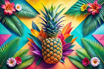 Fototapeta premium Vibrant Tropical Pineapple Abstract Geometric Design - Stock Photo