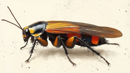 Obraz premium Vibrant Illustration of an Orange and Black Insect on a Light Background Highlighting Detailed Features and Texture of the Creature's Body