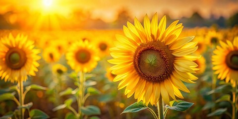 Fototapeta premium Vibrant Sunflowers in a Golden Field - Summer Bloom Stock Photo