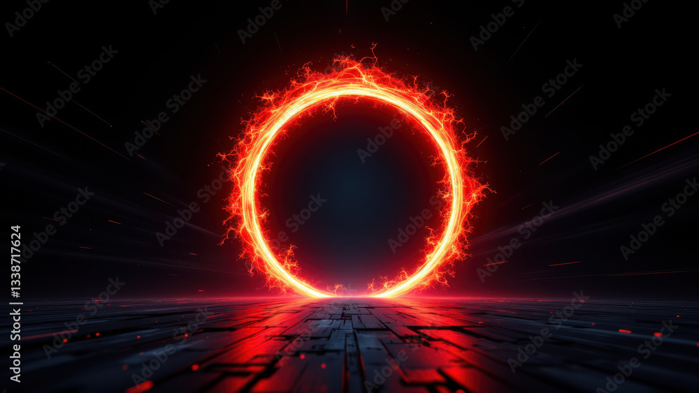 Poster Red circular ring of fire representing a secure perimeter in a Kubernetes environment.