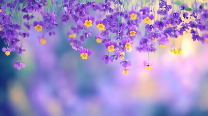Vibrant Purple and Yellow Flowers Hanging Background