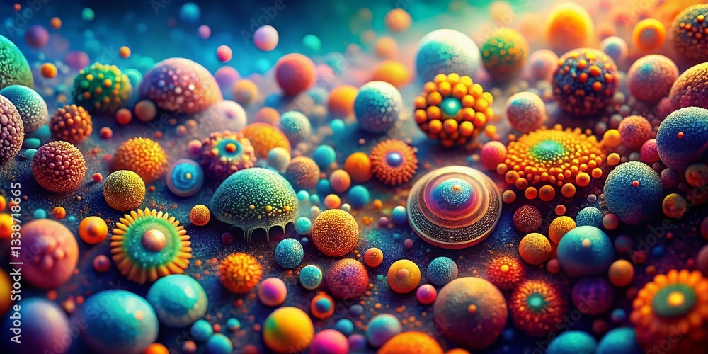 Poster vibrant scientific abstract background with bokeh effect - microscopic patterns & colorful illustrat