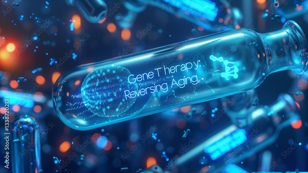 Poster this highlighting developments in gene therapy aimed at reversing aging through innovative methods.