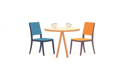 Simple cafe table and chairs, perfect for social interaction, with coffee cups