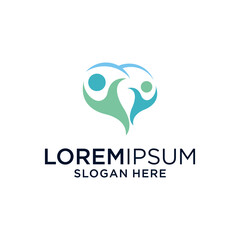 Abstract Teal Green Blue Heart Shaped People Logo Design