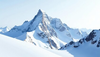 Obraz premium Snow-covered mountain peak, pristine white background , snow, breathtaking