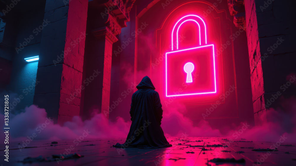 Poster a digital artist's concept for a cybersecurity environment with a kubernetes cluster and a dark, mys