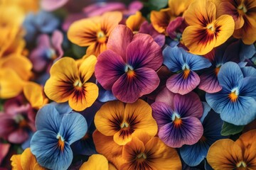 Vibrant Assortment of Colorful Pansy Flowers in Bloom