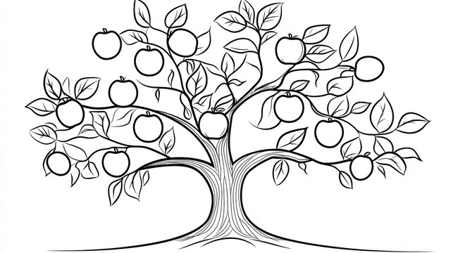 Ornamental apple tree drawing, abstract design
