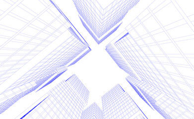 Modern Wireframe Skyscrapers – Abstract Urban Architecture in Perspective