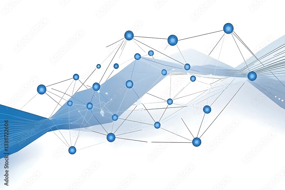 Poster abstract futuristic network concept with interconnected nodes and flowing lines for technology prese