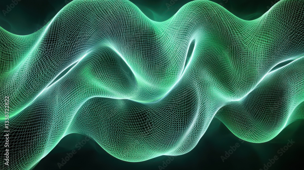 Poster digital wave pattern with neon green lattice design creates mesmerizing effect