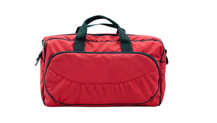 Naklejka premium Red Travel Bag: A vibrant red travel bag, perfect for weekend getaways or business trips, showcasing a durable and stylish design, ready for adventure.