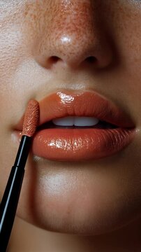 Enhance natural beauty with effortless lip color application using a precise lip brush for a flawless finish. Ideal for Social Media, Stories, Advertising