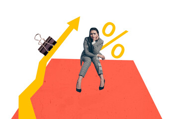 3d sketch poster trend collage image of serious businesswoman sit arrow development clip progress goal achievement success