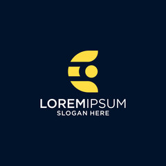 Obraz premium Abstract Yellow C Letter Logo on Dark Blue Background