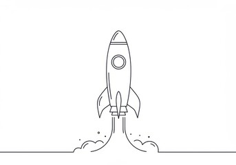 Simple line drawing, rocket ship, minimalist design, black and white illustration, sleek spacecraft, retro futuristic, space travel,