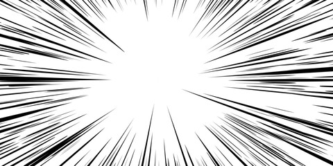 Obraz premium Black lines from the center on a white bg to illustrate the speed effect in manga style. Explosion in comics. Fast forward background in anime. Radial burst