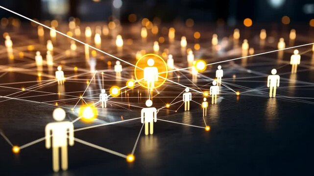 This abstract shows the vital concept of digital connectivity, illustrating a network that symbolizes collaboration and interaction in business technology, highlighting teamwork and communication