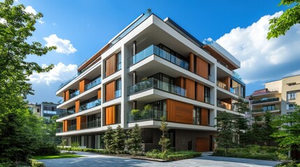 Fototapeta premium Modern Luxury Apartment Building in a Green Urban Setting