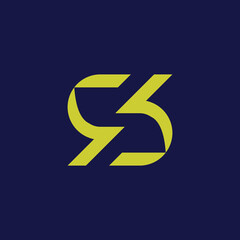 Abstract Yellow Monogram Logo on Dark Blue Background