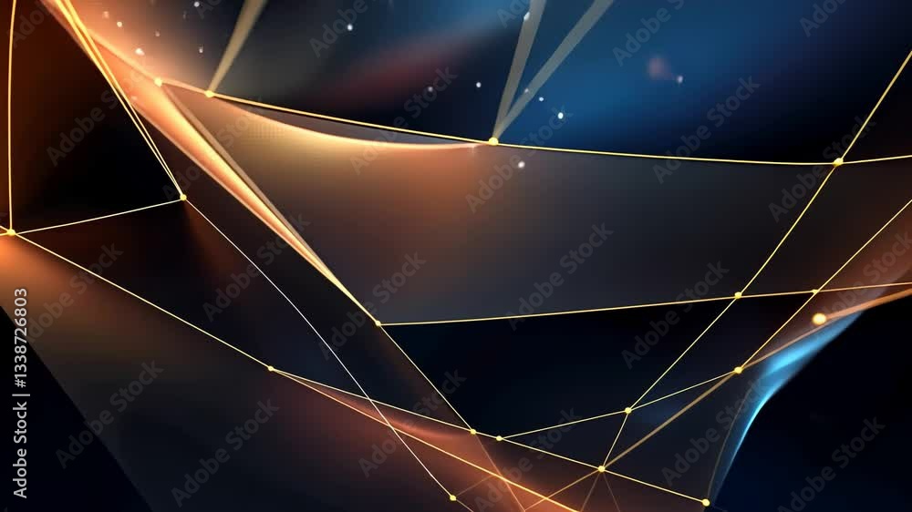 Poster abstract digital network design. complex geometric shapes with glowing lines and points