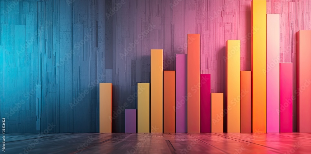 Poster a vibrant bar graph against a colorful background, illustrating data growth and analysis, emphasizin
