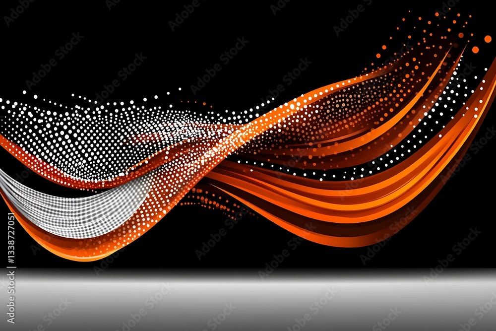 Poster dynamic orange wave with white dot streams creating a modern abstract design element