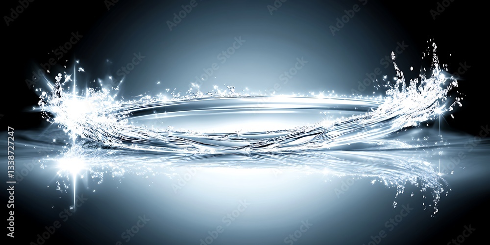 Poster dynamic water vortex with reflective surface creating a luminous and powerful effect