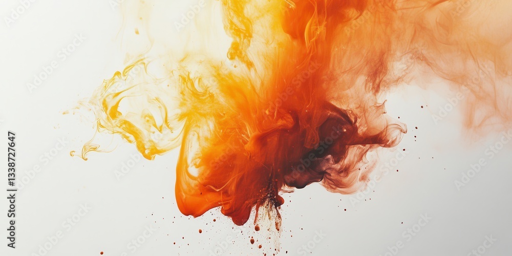Poster explosive color cloud: abstract image of vibrant orange and red paint blending together in a dynamic