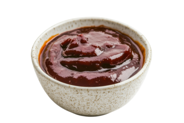 Bowl of rich barbecue sauce with smooth texture, ready for serving