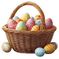 Colorful Easter Eggs in a Wicker Basket png isolated on transparent background