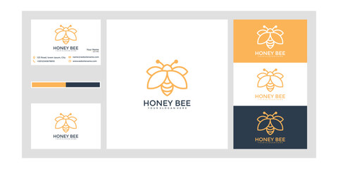 Bee Honey Logo Design Business Cards Branding Mockup