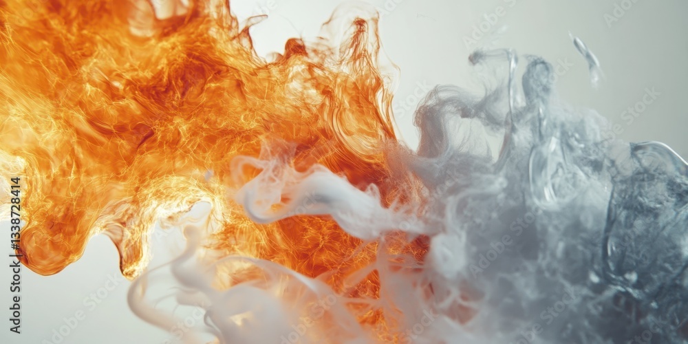 Poster fire and ice fusion: an abstract blend of fiery orange and cool blue hues, creating a captivating vi