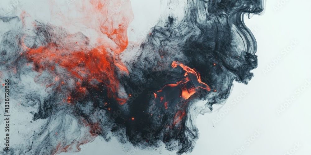Poster ethereal fluid dynamics: a mesmerizing display of swirling black and red ink against a pristine back