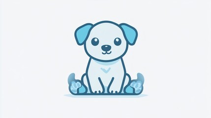 Cute cartoon puppy sitting, simple line art, light background, children's book illustration