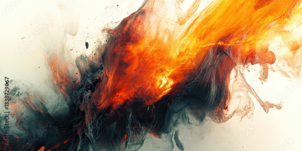 Poster fiery fusion: a dynamic display of fluid artistry, where fiery hues blend and collide in a dramatic 