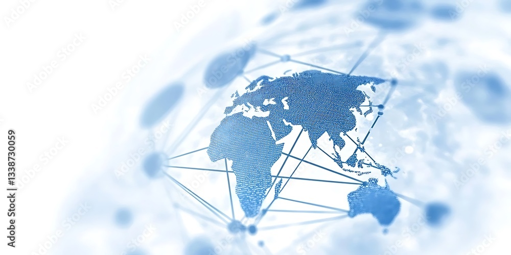 Poster global connectivity depicted in a digitally rendered network map showcasing worldwide connections