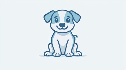 Obraz premium Cute cartoon dog sitting, simple line art, light background, digital illustration, use in children's books or websites