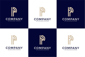 Beige And Blue Modern Monogram Logo Variations