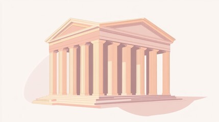 Fototapeta premium Classical temple illustration, pastel architectural drawing, light beige, empty foreground