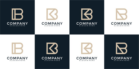 Beige and Dark Brown Geometric Letter B Logos on Various Backgrounds