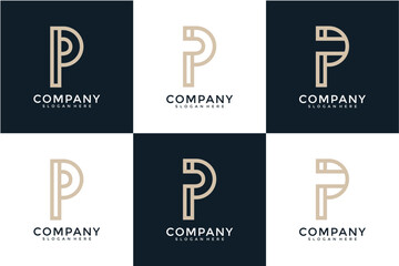 Beige And Dark Brown Minimalist Geometric Letter P Logo Designs