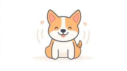 Obraz premium Cute corgi cartoon sitting, happy expression, simple background, for children's design use