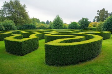 Explore a beautifully crafted hedge maze in a manicured park during a sunny afternoon Generative AI