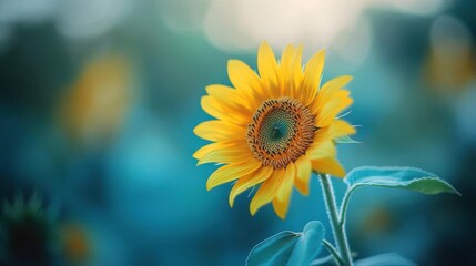 Obraz premium Close up of a vibrant sunflower in full bloom with soft bokeh background