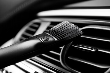 Detailing brush cleans car side air vent for thorough vehicle maintenance and care Generative AI